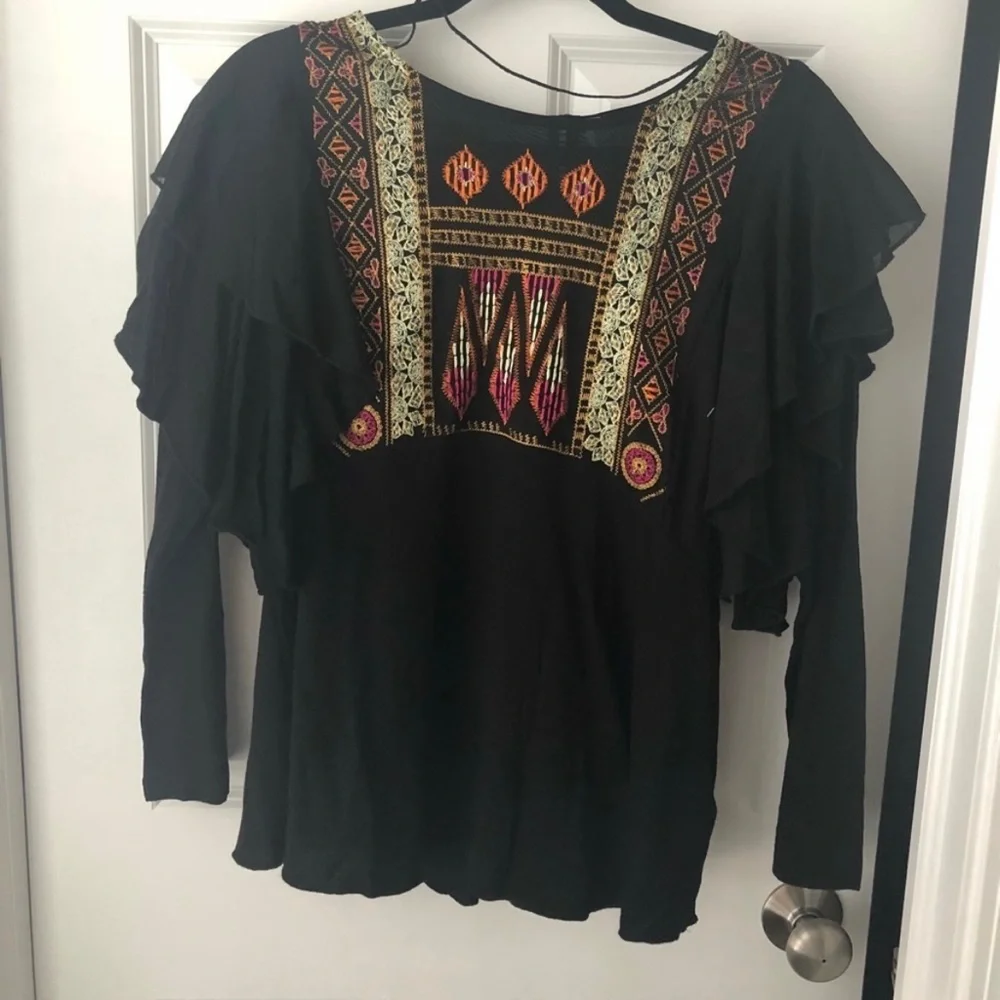 ✨ NWOT Free People Ruffled Boho Embroidered Top - Picture 5 of 7